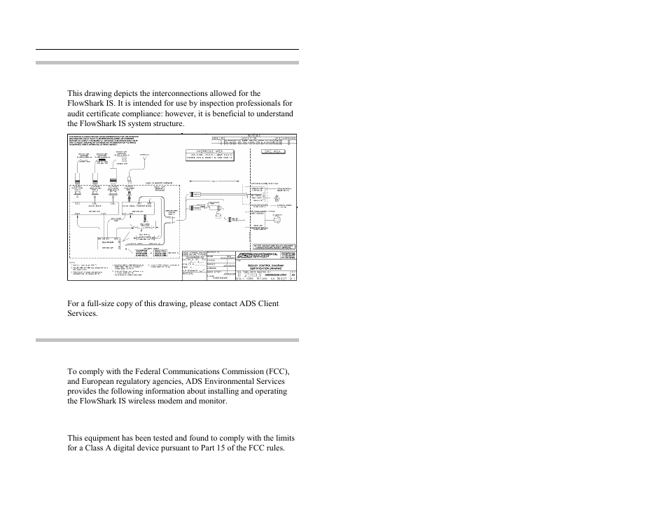 Control drawing, Fcc compliance, Fcc part 15 | ADS Environmental Services FlowShark QR 775003 A2 User Manual | Page 15 / 236