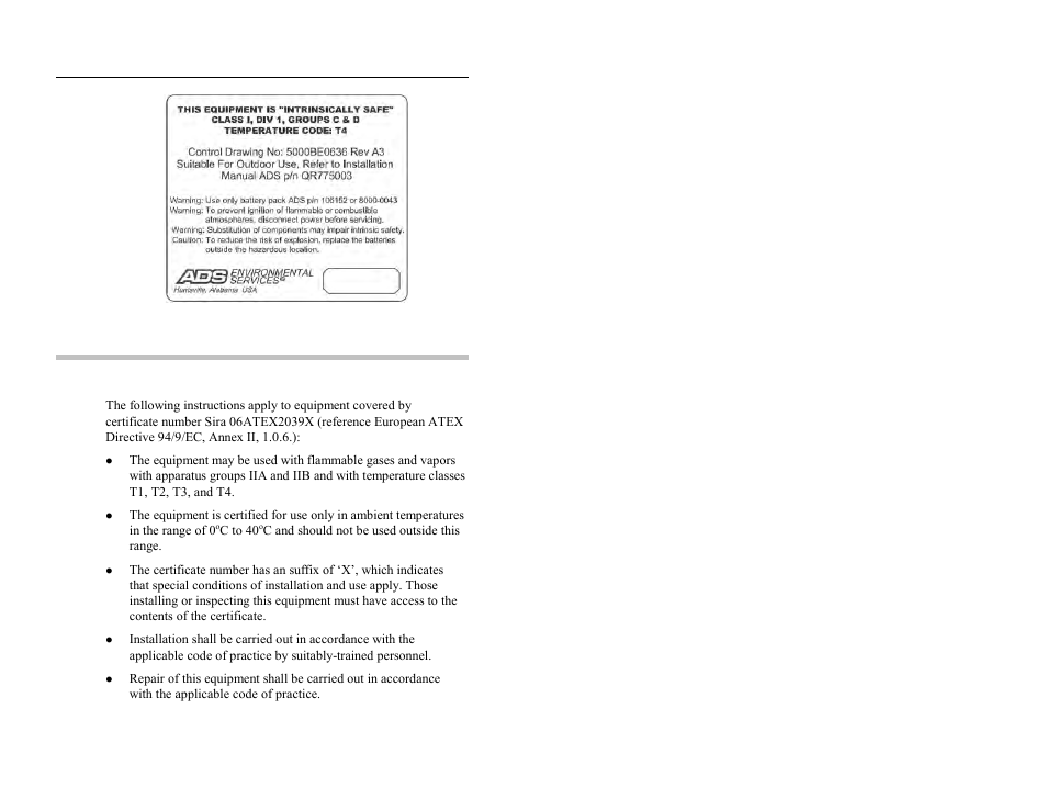 European atex hazardous area compliance | ADS Environmental Services FlowShark QR 775003 A2 User Manual | Page 18 / 236