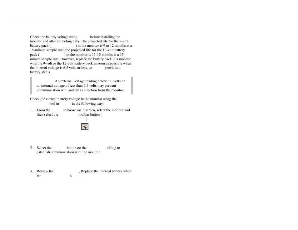 Checking the monitor battery voltage | ADS Environmental Services FlowShark QR 775003 A2 User Manual | Page 189 / 236