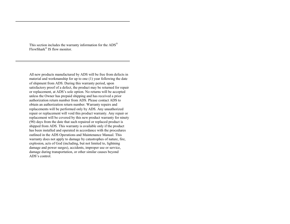 Product warranty, New product warranty | ADS Environmental Services FlowShark QR 775003 A2 User Manual | Page 41 / 236