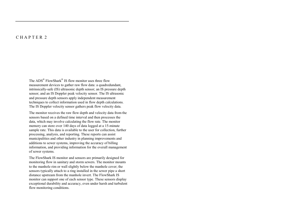 C h a p t e r 2 system overview, System overview | ADS Environmental Services FlowShark QR 775003 A2 User Manual | Page 43 / 236