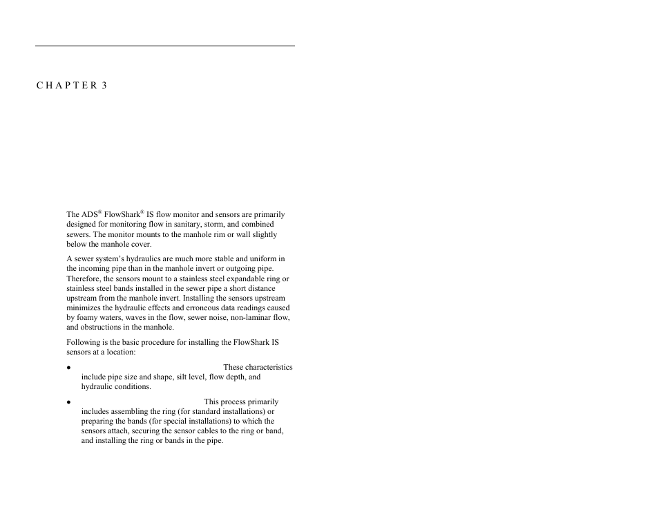 C h a p t e r 3 sensor installation and connection, Sensor installation and connection | ADS Environmental Services FlowShark QR 775003 A2 User Manual | Page 58 / 236