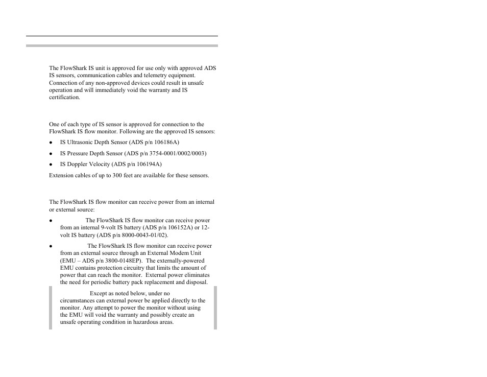 Flowshark is system description, Sensors, Power | ADS Environmental Services FlowShark QR 775003 A2 User Manual | Page 9 / 236