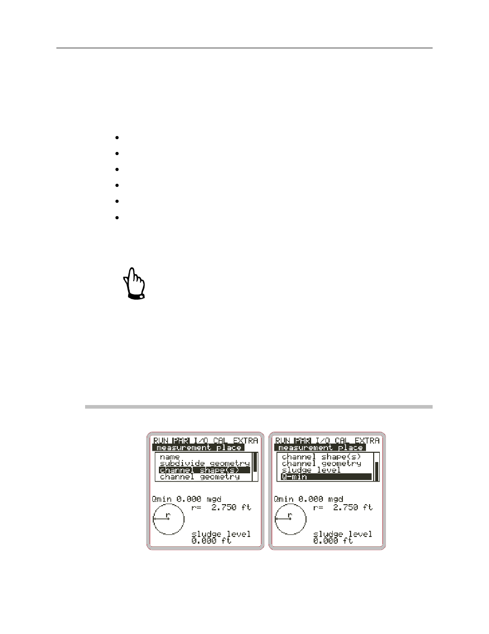 Parameter menu (par), Parameter menu: measurement place | ADS Environmental Services FlowShark Pulse QR 775004 A1 User Manual | Page 102 / 186