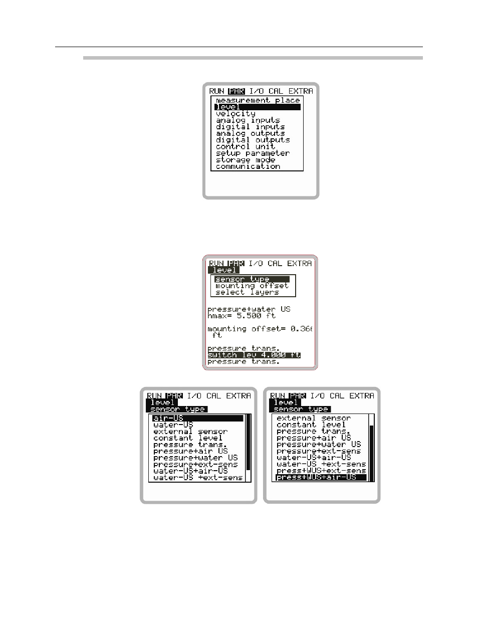 Parameter menu: level | ADS Environmental Services FlowShark Pulse QR 775004 A1 User Manual | Page 109 / 186