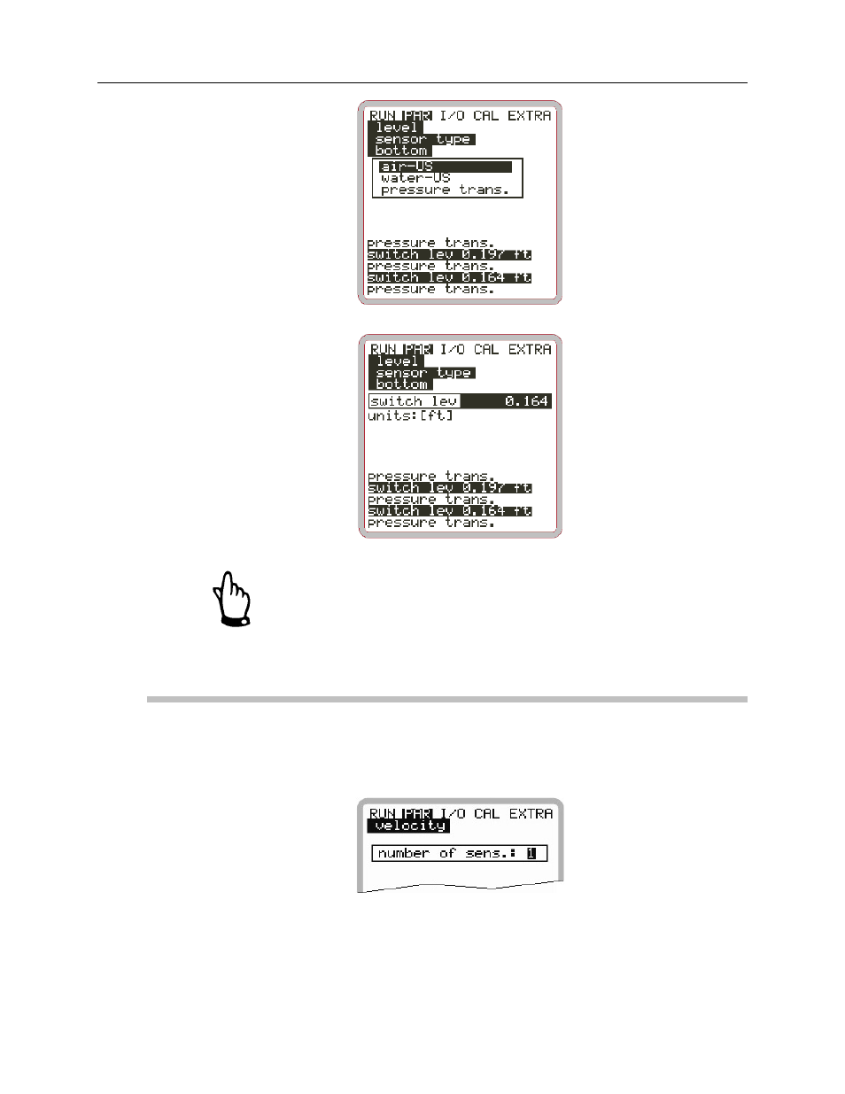 Parameter menu: flow velocity | ADS Environmental Services FlowShark Pulse QR 775004 A1 User Manual | Page 114 / 186