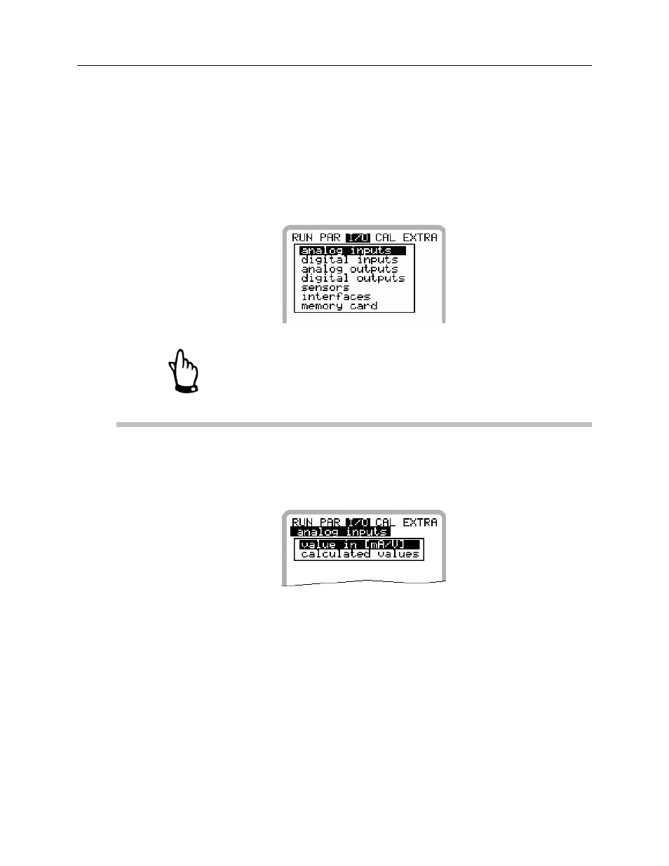 Signal input/output menu (i/o), I/o menu: analog inputs | ADS Environmental Services FlowShark Pulse QR 775004 A1 User Manual | Page 148 / 186