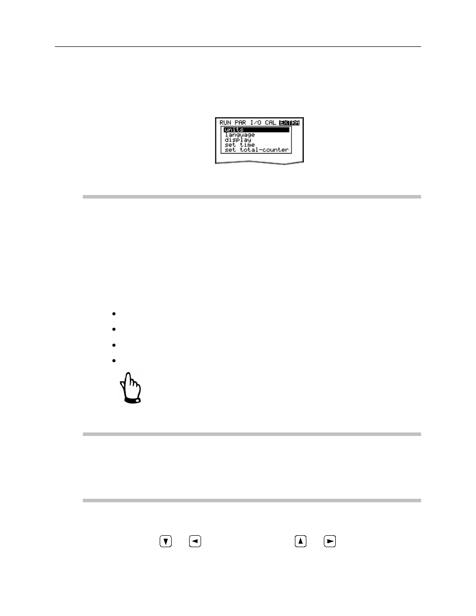 Display menu (extra), Extra: units, Extra: language | Extra: display | ADS Environmental Services Portable FlowShark Pulse QR 775006 A2 User Manual | Page 113 / 209