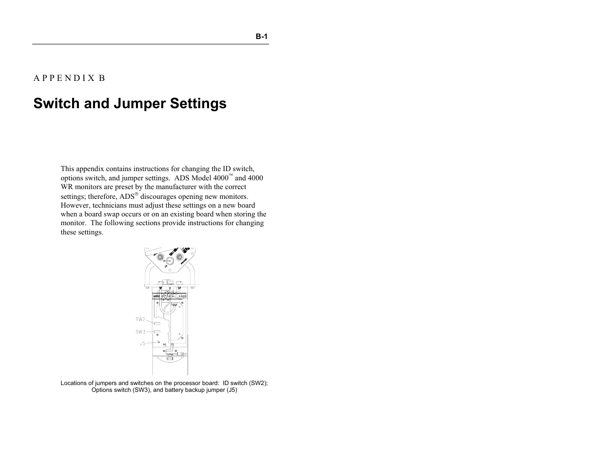 Switch and jumper settings | ADS Environmental Services Model 4000 530017 A0 User Manual | Page 115 / 125