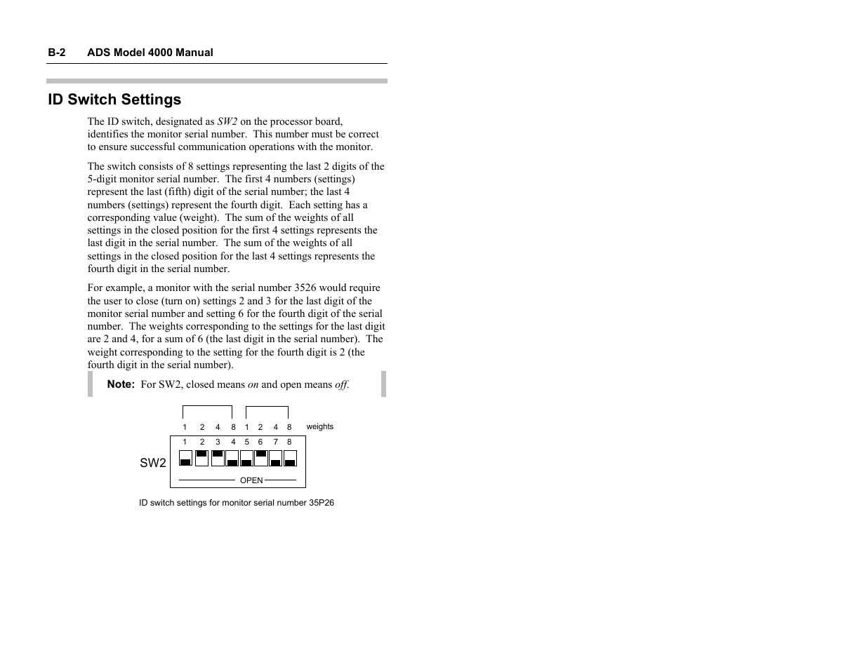 Id switch settings | ADS Environmental Services Model 4000 530017 A0 User Manual | Page 116 / 125