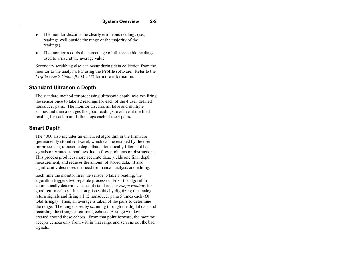 Standard ultrasonic depth, Smart depth | ADS Environmental Services Model 4000 530017 A0 User Manual | Page 21 / 125