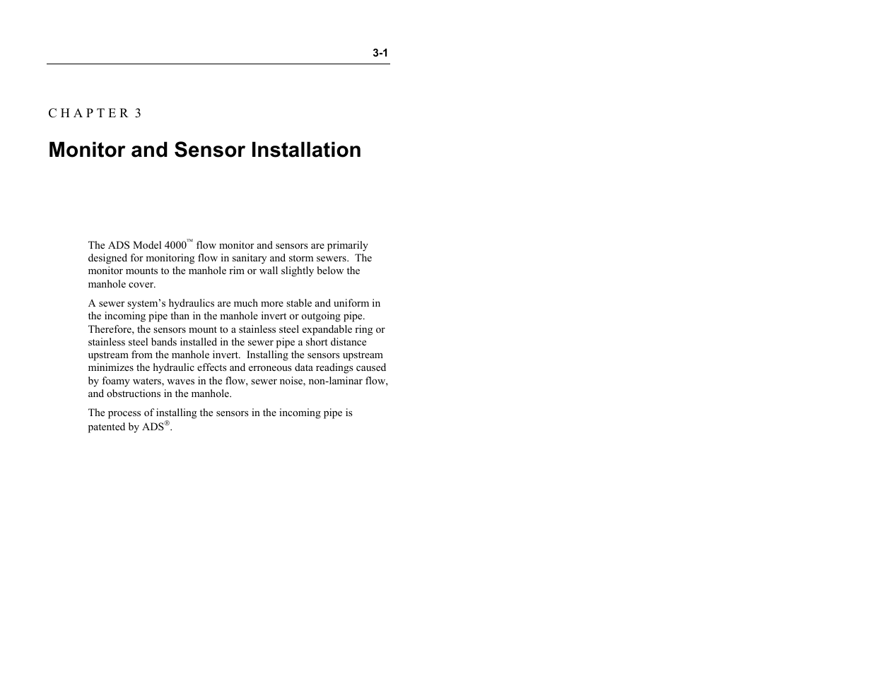 Monitor and sensor installation | ADS Environmental Services Model 4000 530017 A0 User Manual | Page 24 / 125