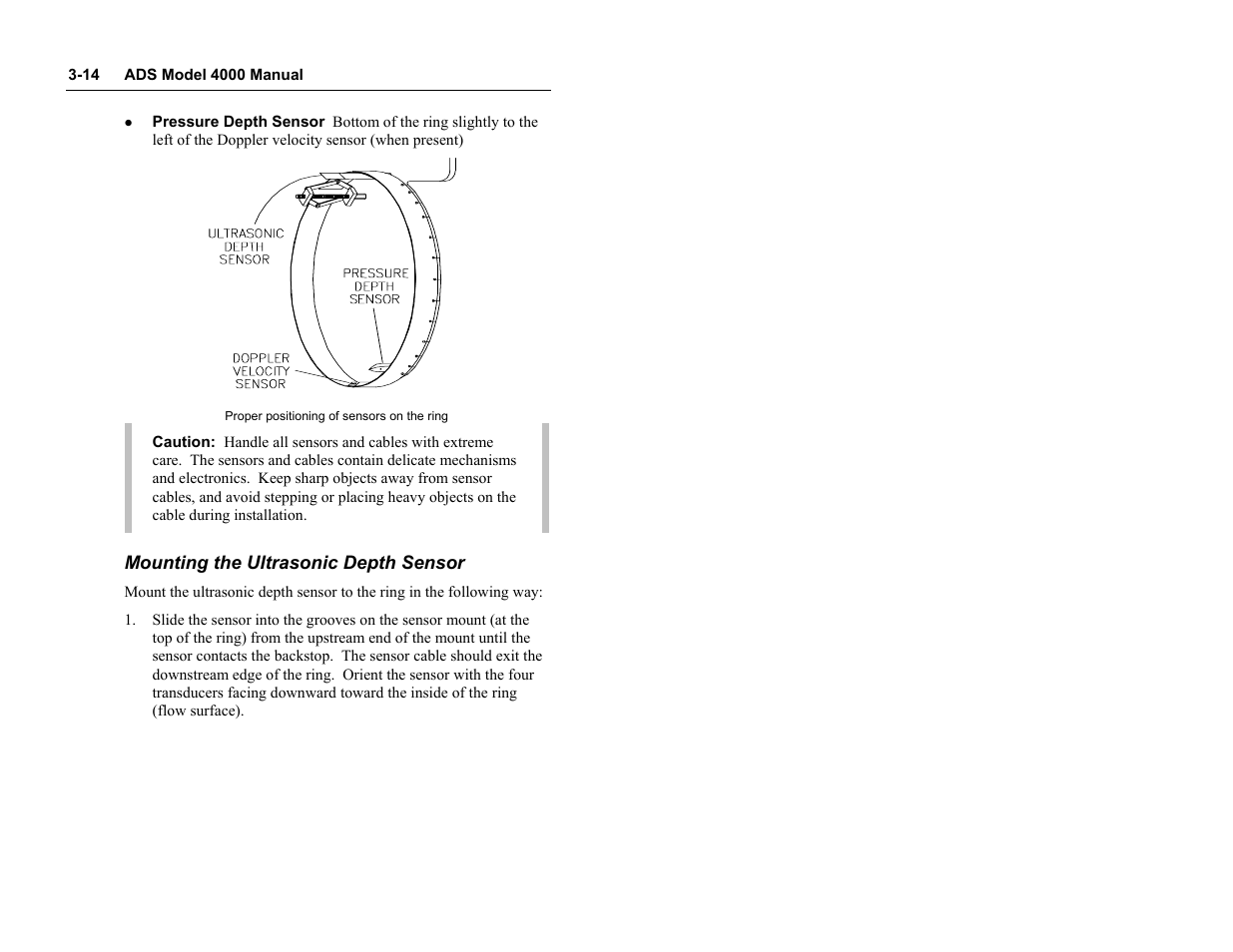 Mounting the ultrasonic depth sensor | ADS Environmental Services Model 4000 530017 A0 User Manual | Page 37 / 125