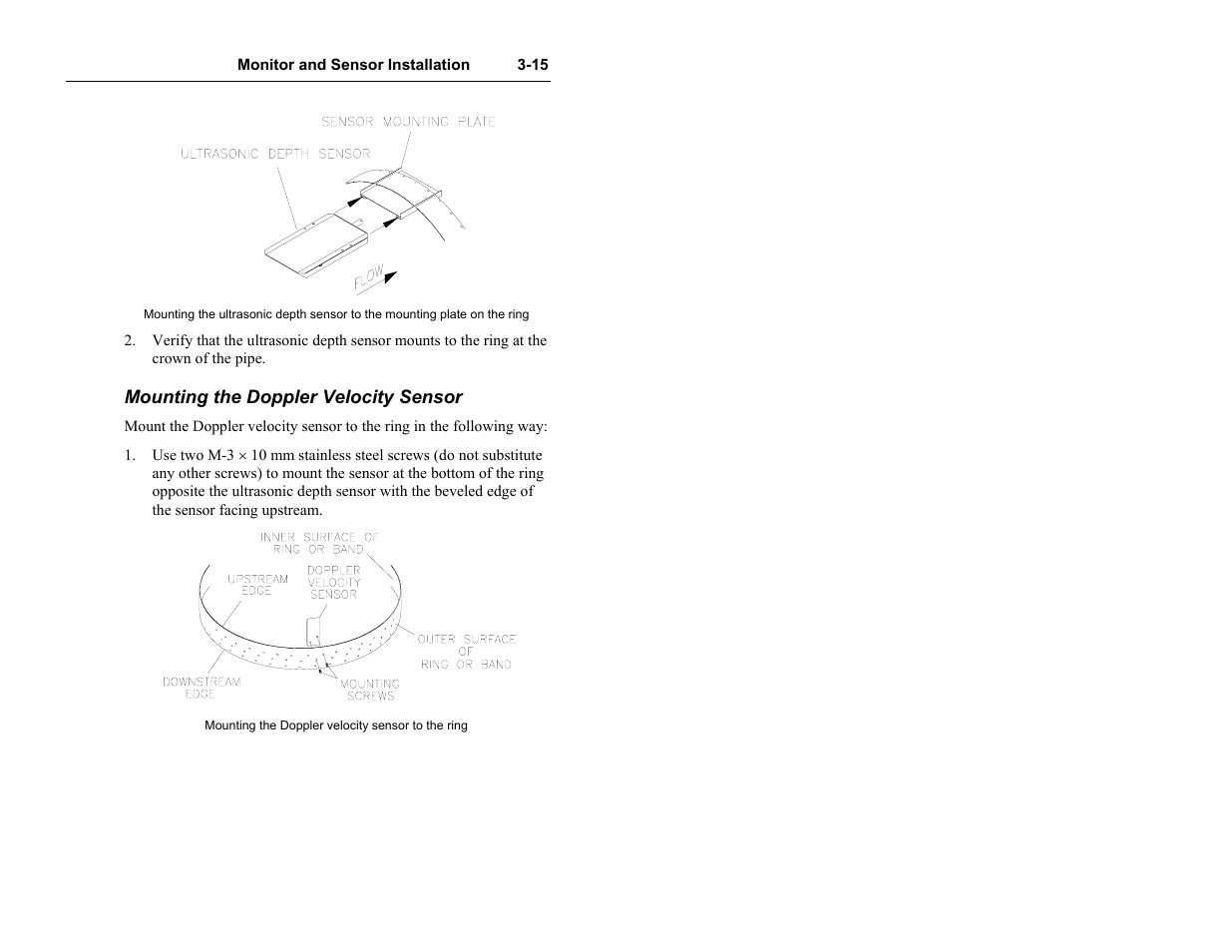 Mounting the doppler velocity sensor | ADS Environmental Services Model 4000 530017 A0 User Manual | Page 38 / 125