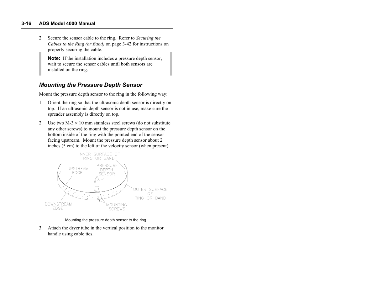 Mounting the pressure depth sensor | ADS Environmental Services Model 4000 530017 A0 User Manual | Page 39 / 125