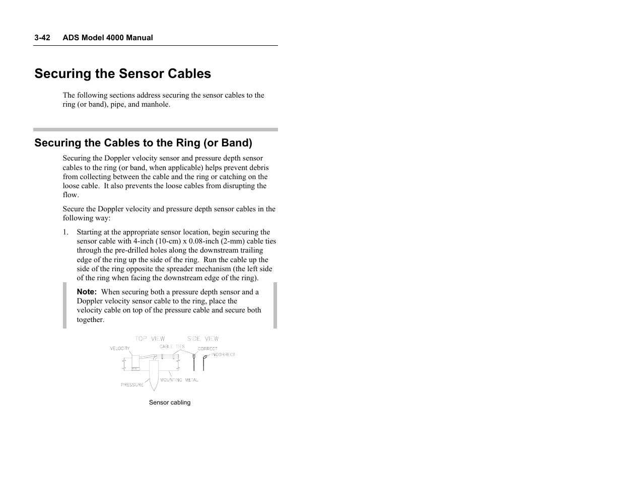 Securing the sensor cables, Securing the cables to the ring (or band) | ADS Environmental Services Model 4000 530017 A0 User Manual | Page 65 / 125