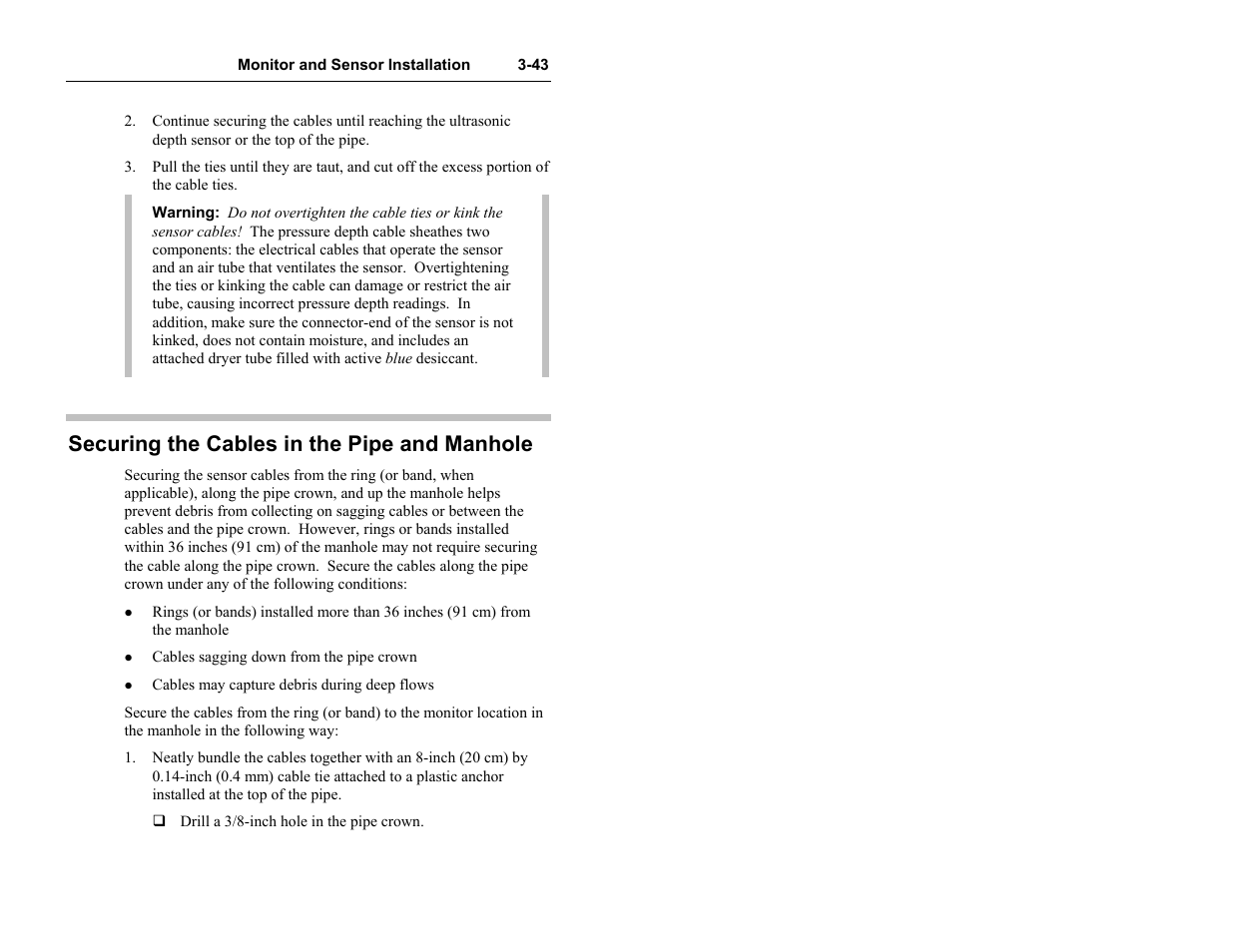 Securing the cables in the pipe and manhole | ADS Environmental Services Model 4000 530017 A0 User Manual | Page 66 / 125