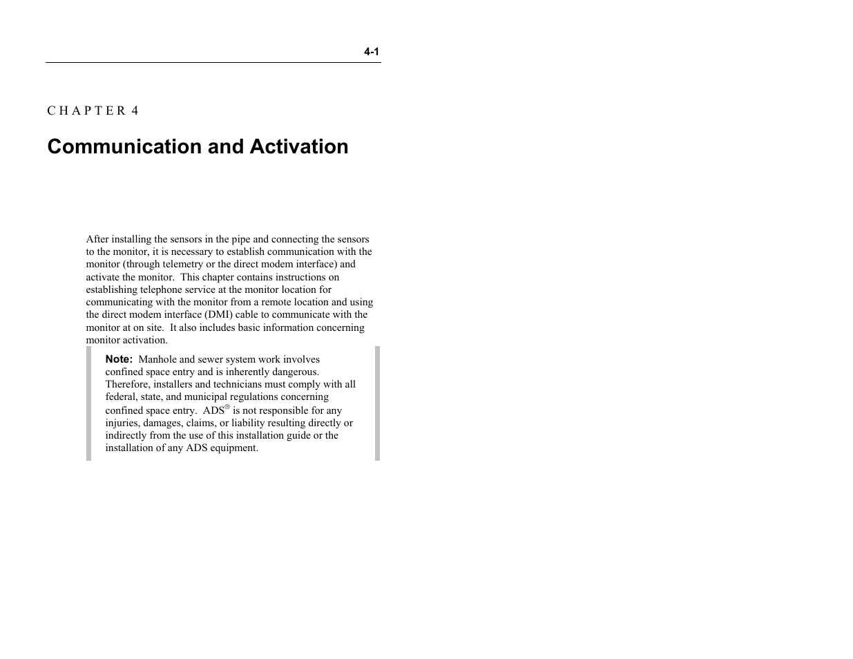 Communication and activation | ADS Environmental Services Model 4000 530017 A0 User Manual | Page 70 / 125
