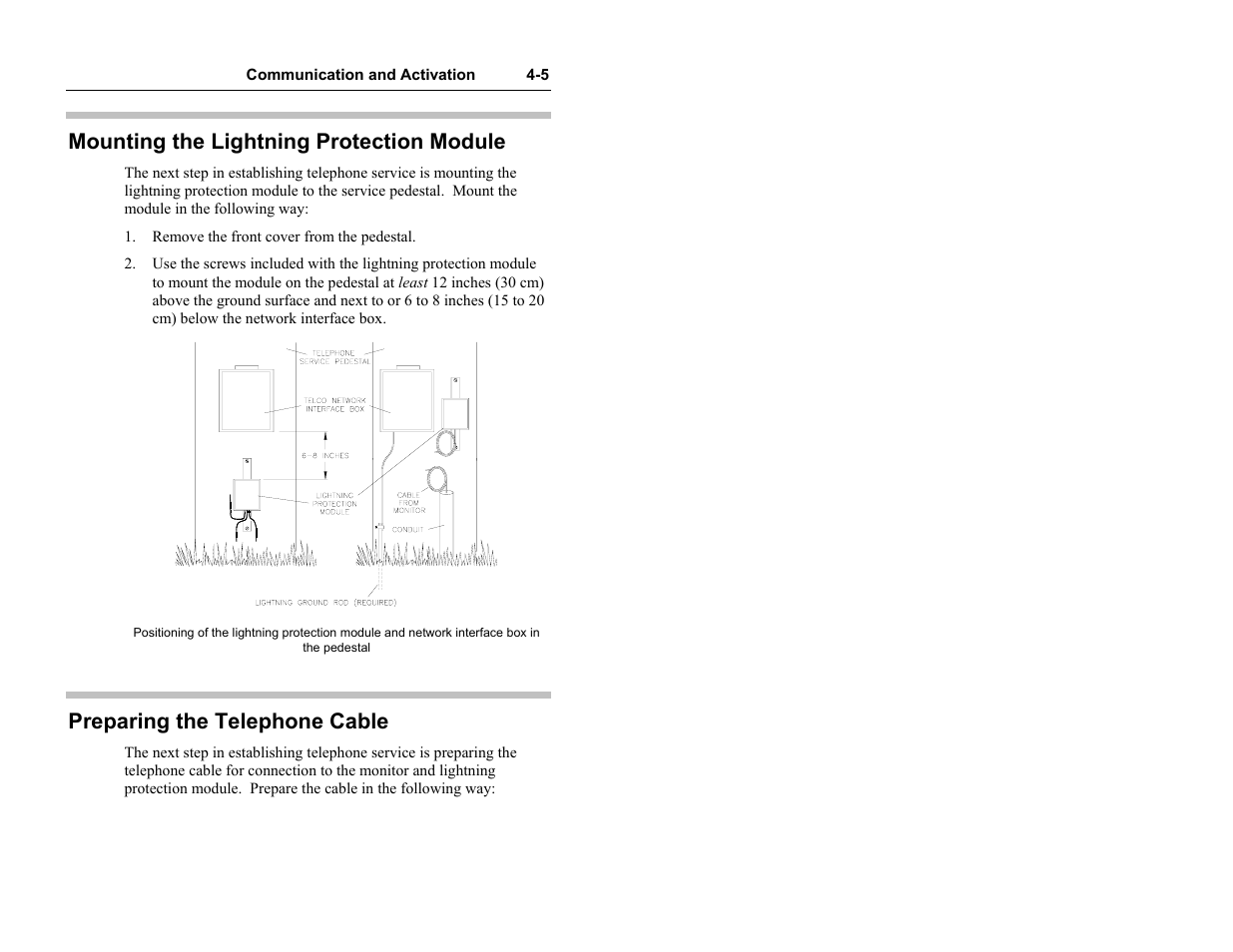 Mounting the lightning protection module, Preparing the telephone cable | ADS Environmental Services Model 4000 530017 A0 User Manual | Page 74 / 125