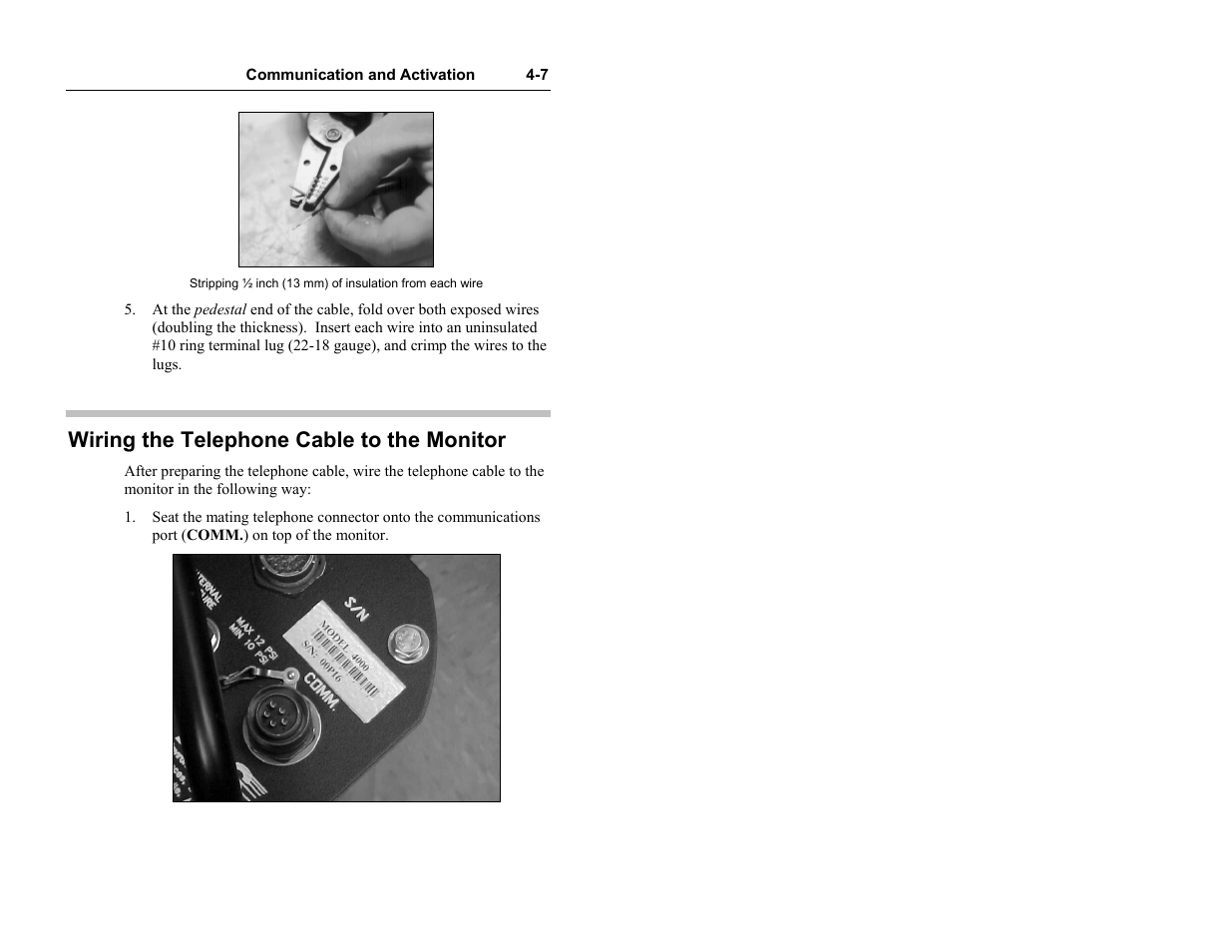 Wiring the telephone cable to the monitor | ADS Environmental Services Model 4000 530017 A0 User Manual | Page 76 / 125