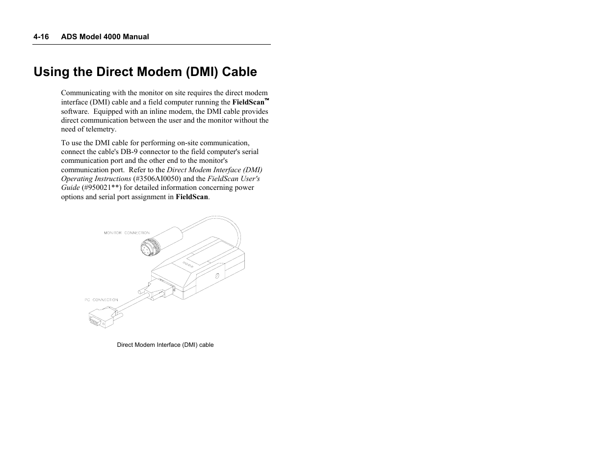 Using the direct modem (dmi) cable | ADS Environmental Services Model 4000 530017 A0 User Manual | Page 85 / 125