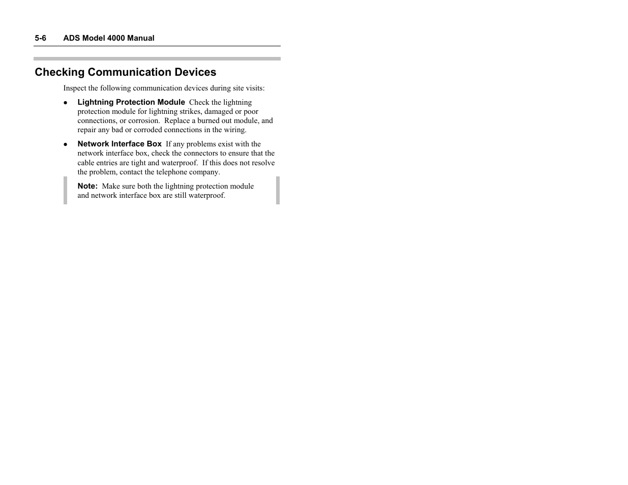 Checking communication devices | ADS Environmental Services Model 4000 530017 A0 User Manual | Page 92 / 125