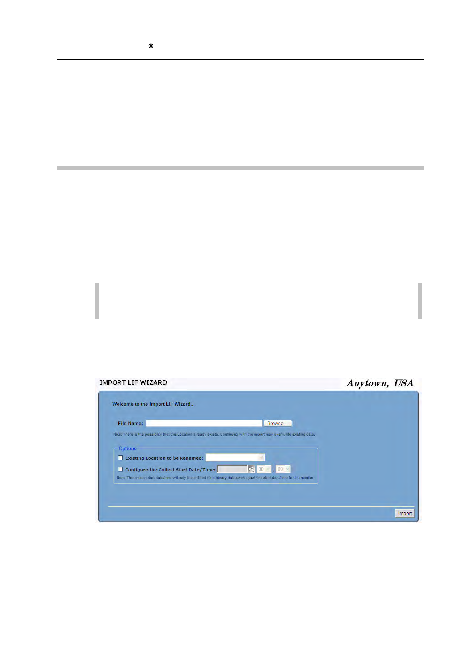 Importing data, Importing a lif | ADS Environmental Services IntelliServe 2.8.1 950026A7 User Manual | Page 138 / 290