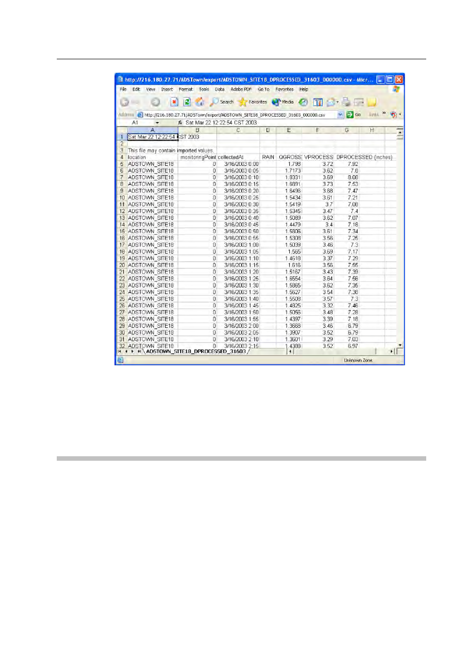 Exporting data in a raw data (bin.dat) format | ADS Environmental Services IntelliServe 2.8.1 950026A7 User Manual | Page 155 / 290