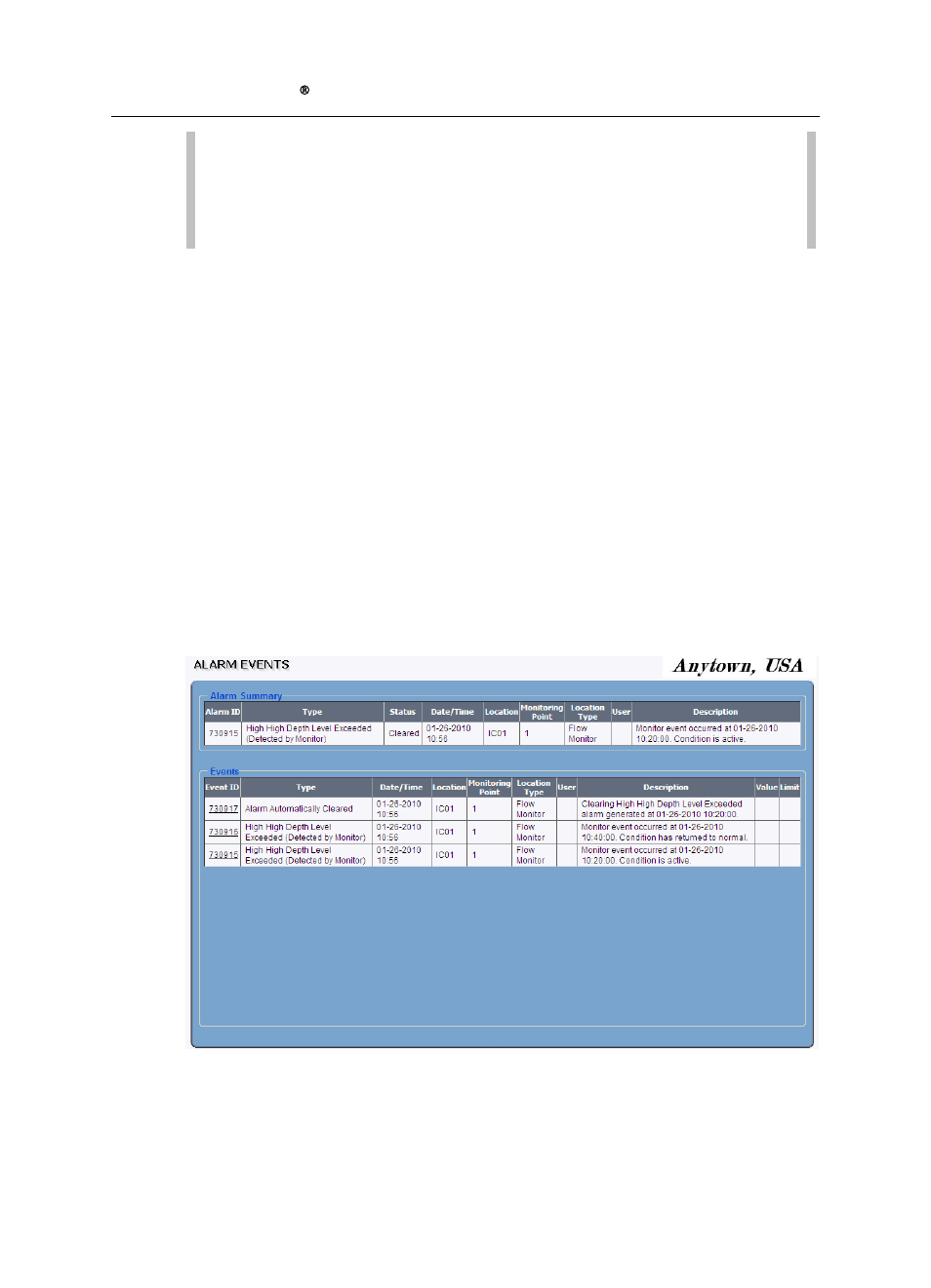 Viewing alarm details, Viewing alarm details for multiple locations | ADS Environmental Services IntelliServe 2.8.1 950026A7 User Manual | Page 56 / 290
