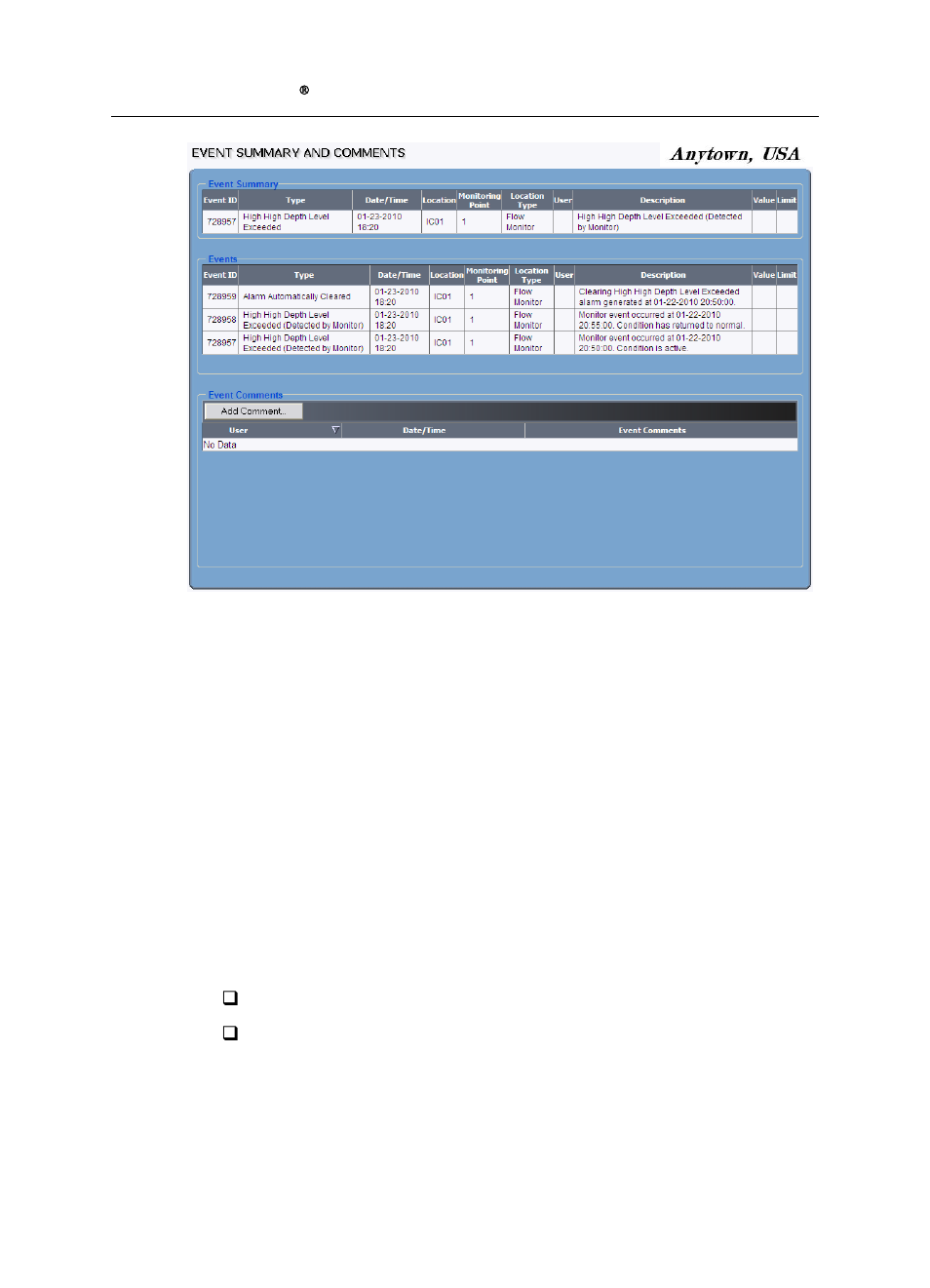 Querying the event log for an individual location | ADS Environmental Services IntelliServe 2.8.1 950026A7 User Manual | Page 62 / 290