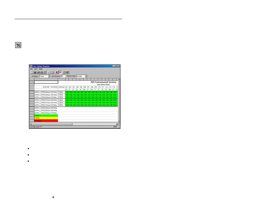 How to use the data uptime reporter | ADS Environmental Services Profile Software 950015B6 User Manual | Page 599 / 641
