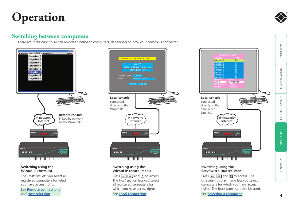 Operation, Switching between computers | Black Box ACR6208A User Manual | Page 5 / 5