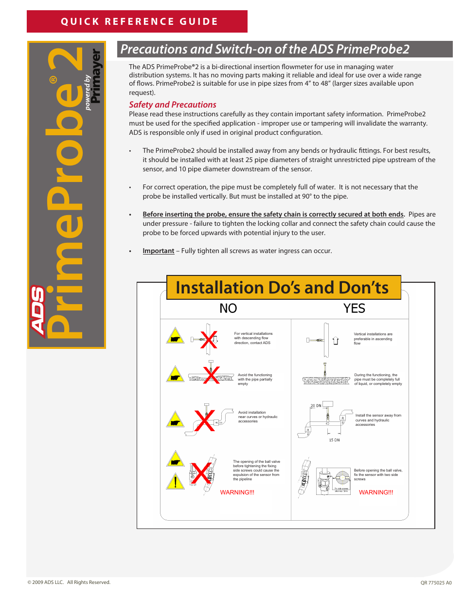 ADS Environmental Services PrimeProbe2 User Manual | 2 pages