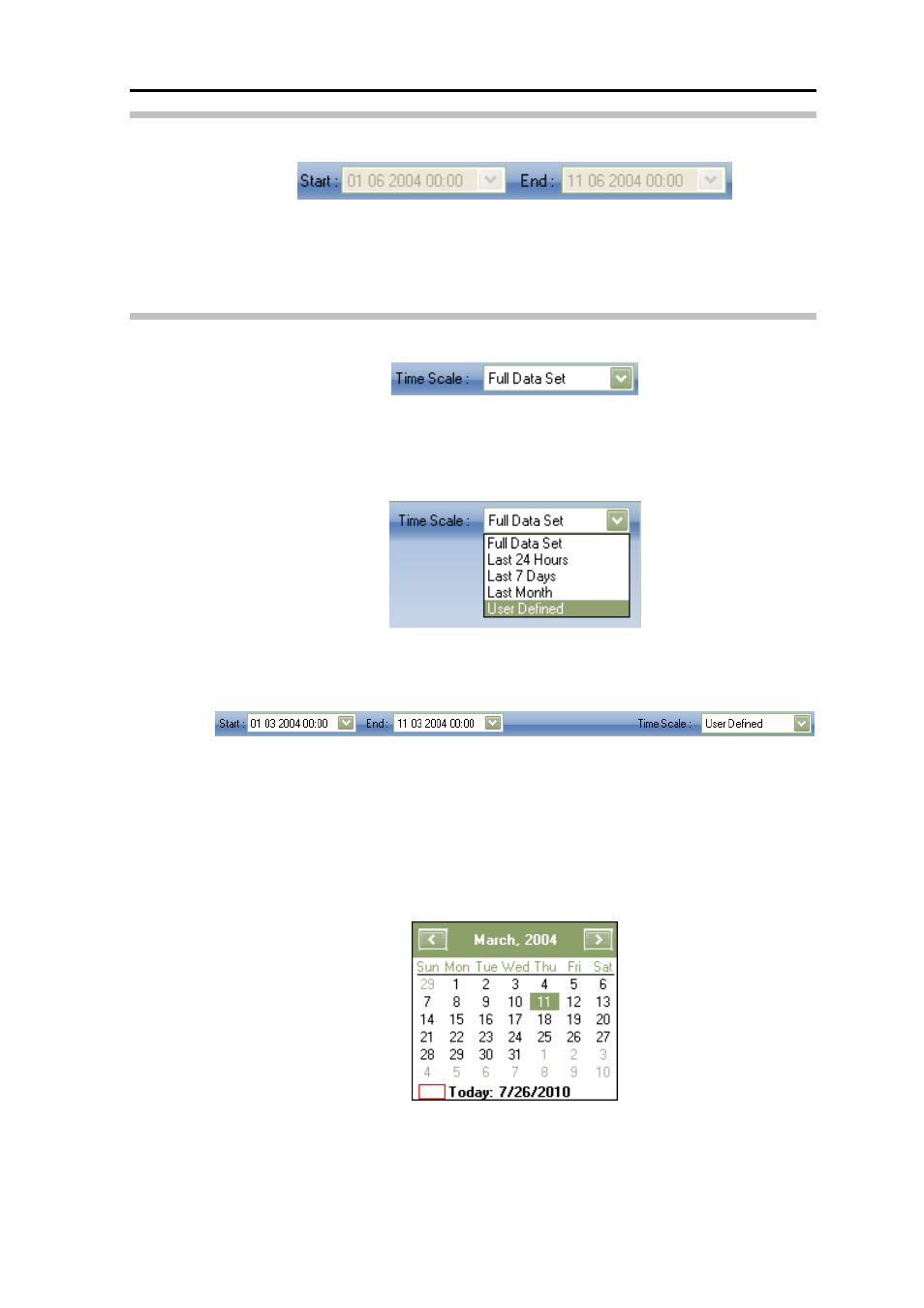 Start and end times, Time scale, Modifying the start/end date | ADS Environmental Services PrimeWorks QR 775018 A0 User Manual | Page 69 / 86