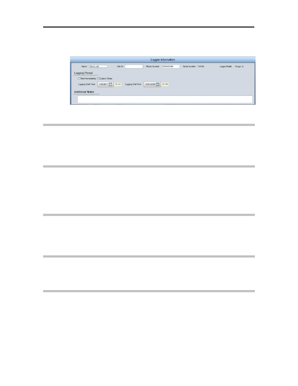 Logger information, Name, Site id | Phone number, Serial number, Logger model | ADS Environmental Services XiLog+ QR 775026 A0 User Manual | Page 32 / 76