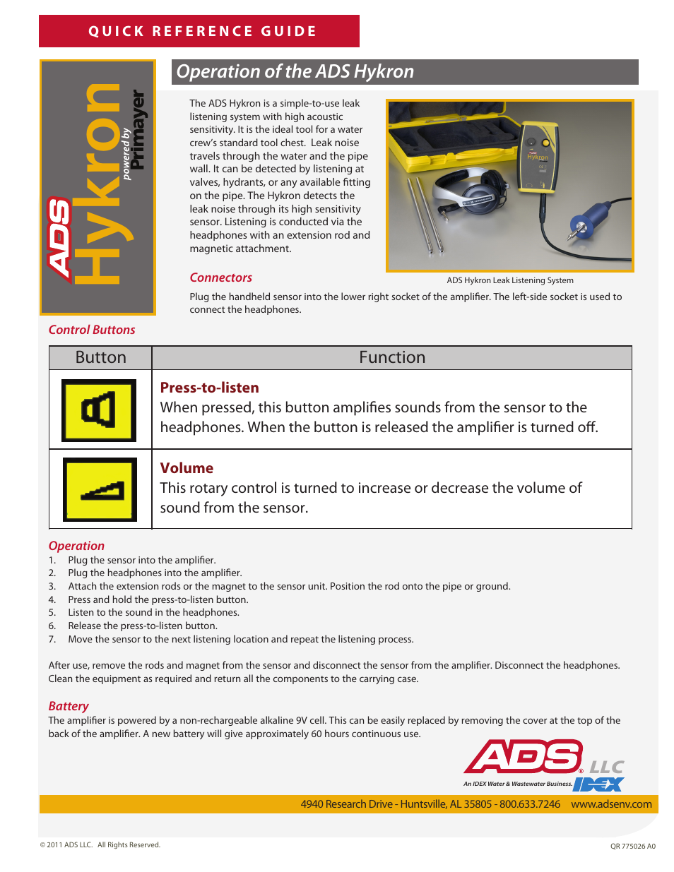 ADS Environmental Services Hykron (Operation) User Manual | 1 page