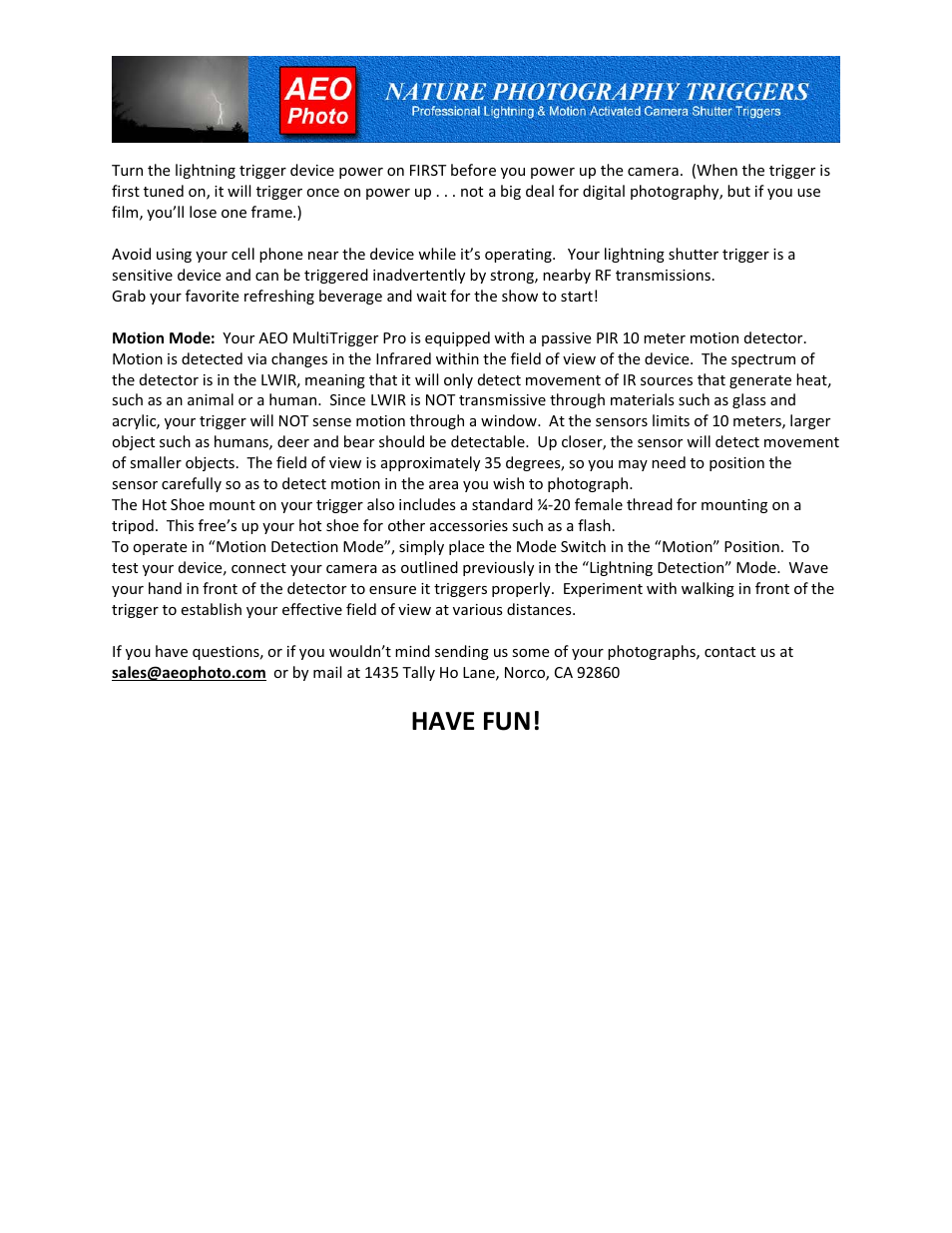 Have fun | AEO Photo MT Pro 2.0 User Manual | Page 2 / 2