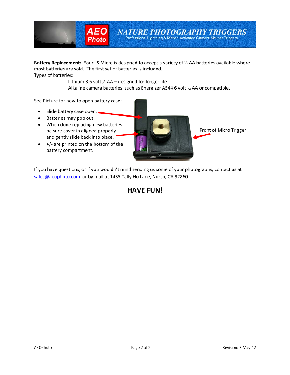 Have fun | AEO Photo Micro 3.0 User Manual | Page 2 / 2