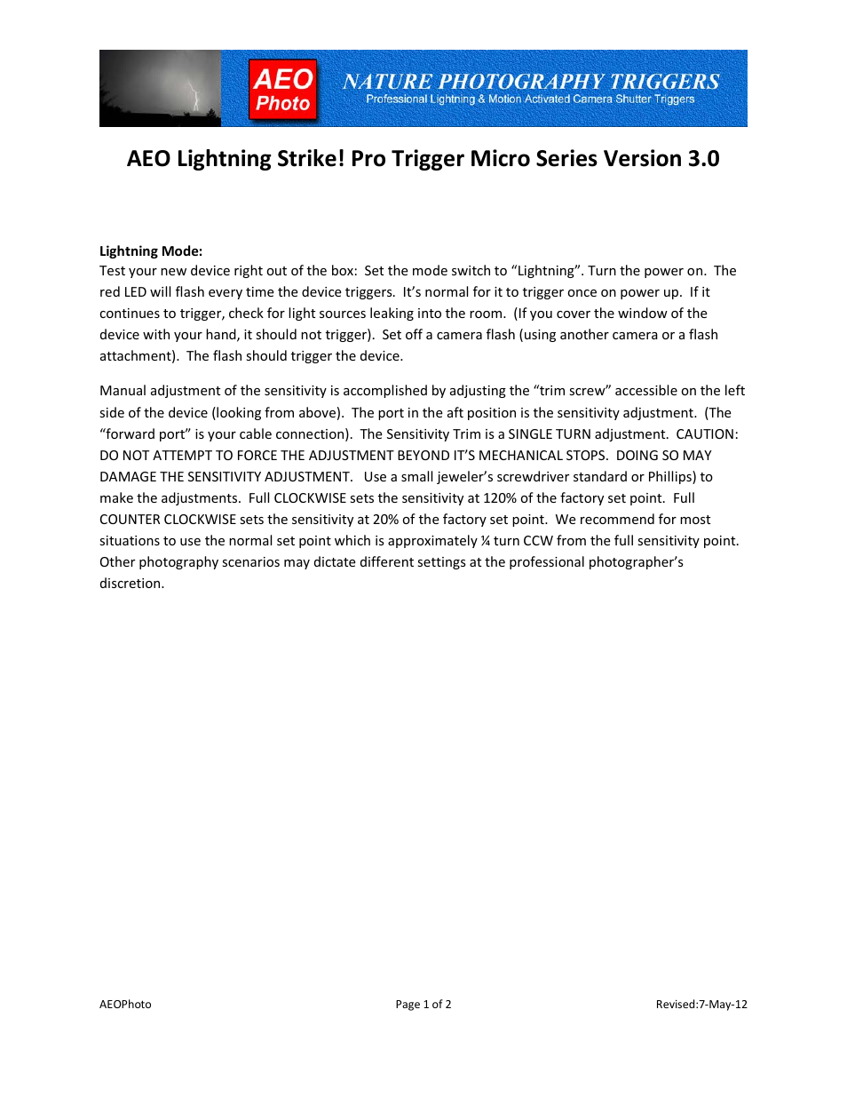 AEO Photo Micro Pro 3.0 User Manual | 2 pages