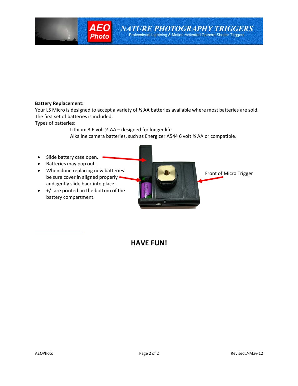 Have fun | AEO Photo Micro Pro 3.0 User Manual | Page 2 / 2