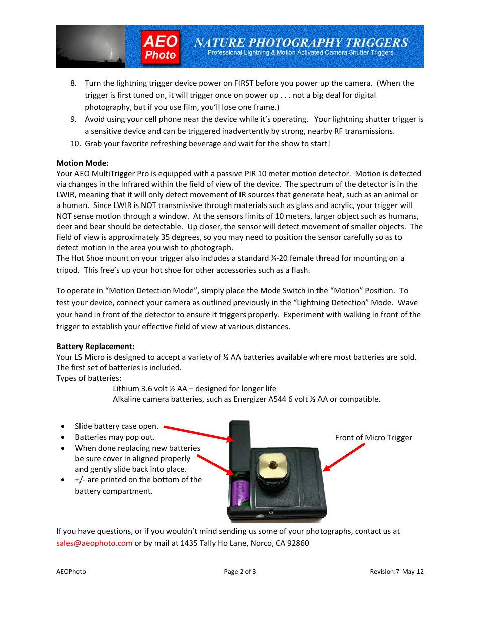 AEO Photo Micro MT Pro 3.0 User Manual | Page 2 / 3