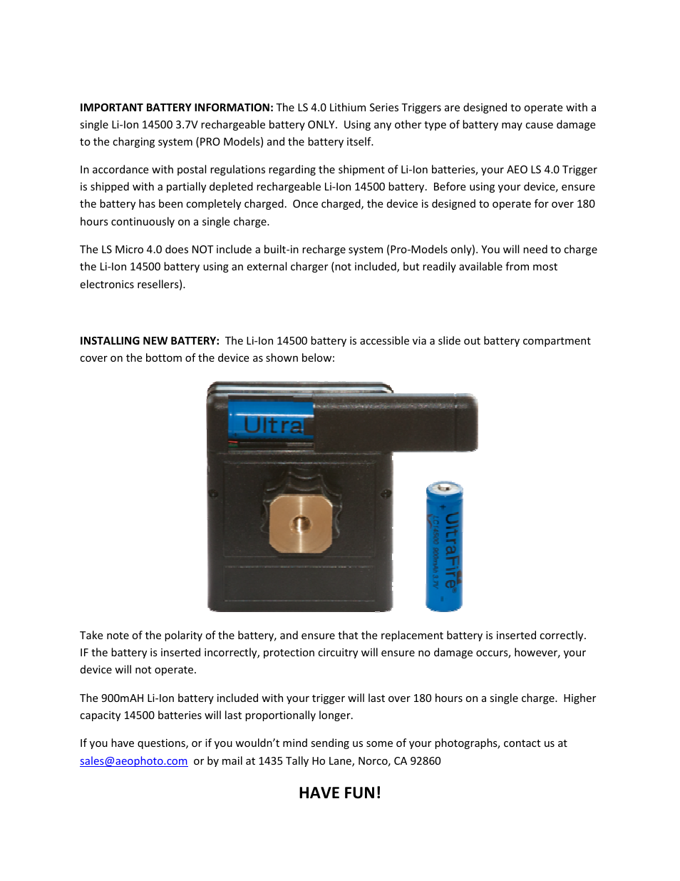 Have fun | AEO Photo Micro 4.0 User Manual | Page 2 / 2