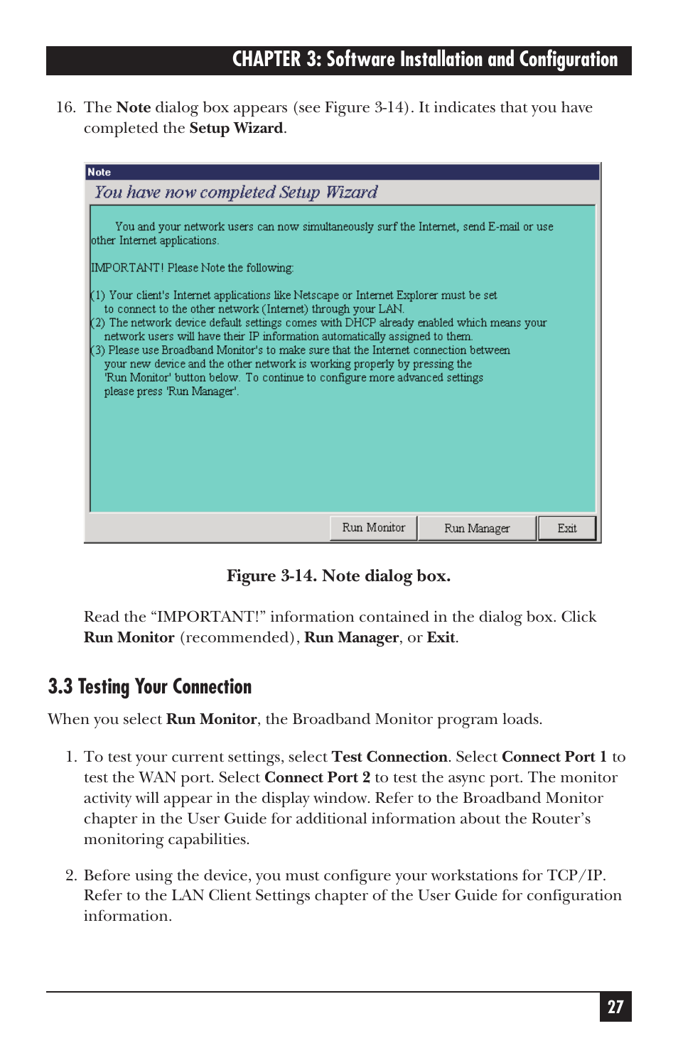 Chapter 3: software installation and configuration, 3 testing your connection | Black Box LRB500A User Manual | Page 28 / 33