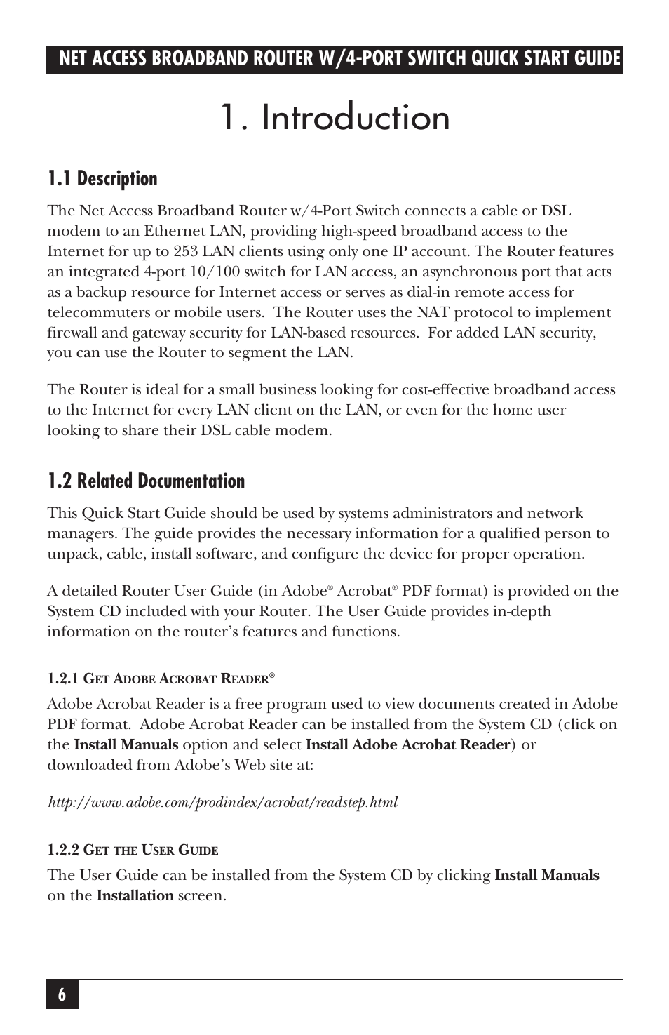 Introduction, 1 description, 2 related documentation | Black Box LRB500A User Manual | Page 7 / 33