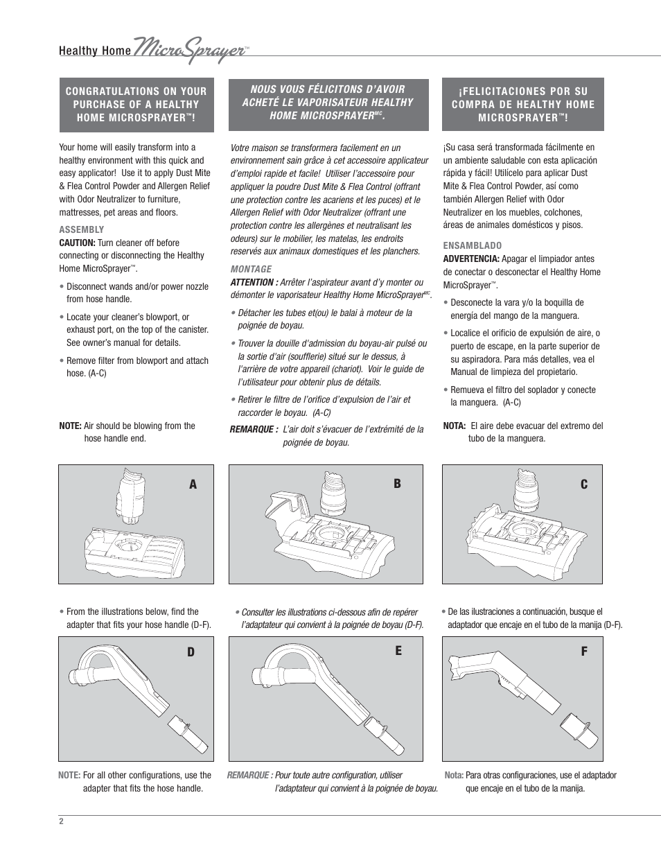Microsprayer, De f, Ab c | Aerus Healthy Home MicroSprayer User Manual | Page 2 / 4