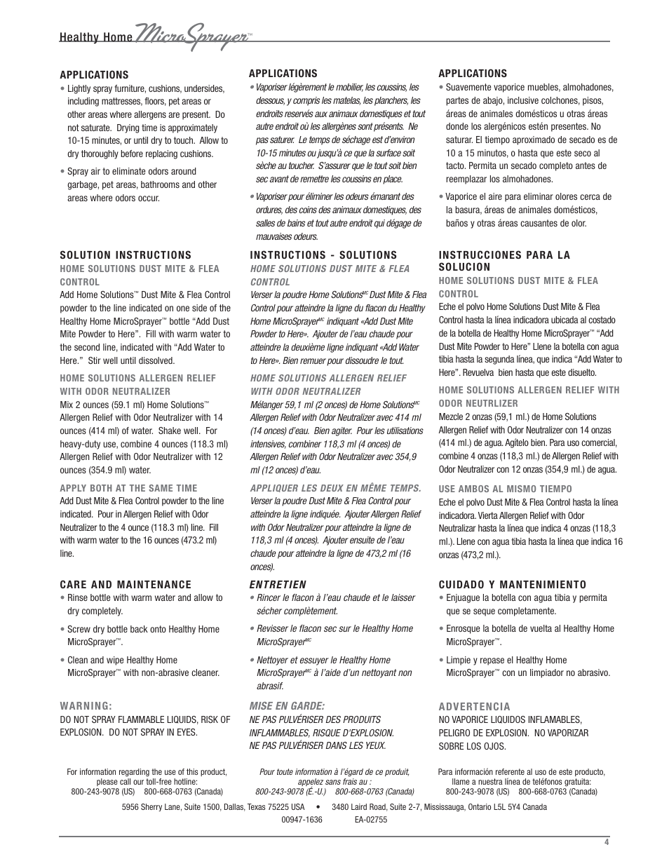 Microsprayer, Healthy home | Aerus Healthy Home MicroSprayer User Manual | Page 4 / 4