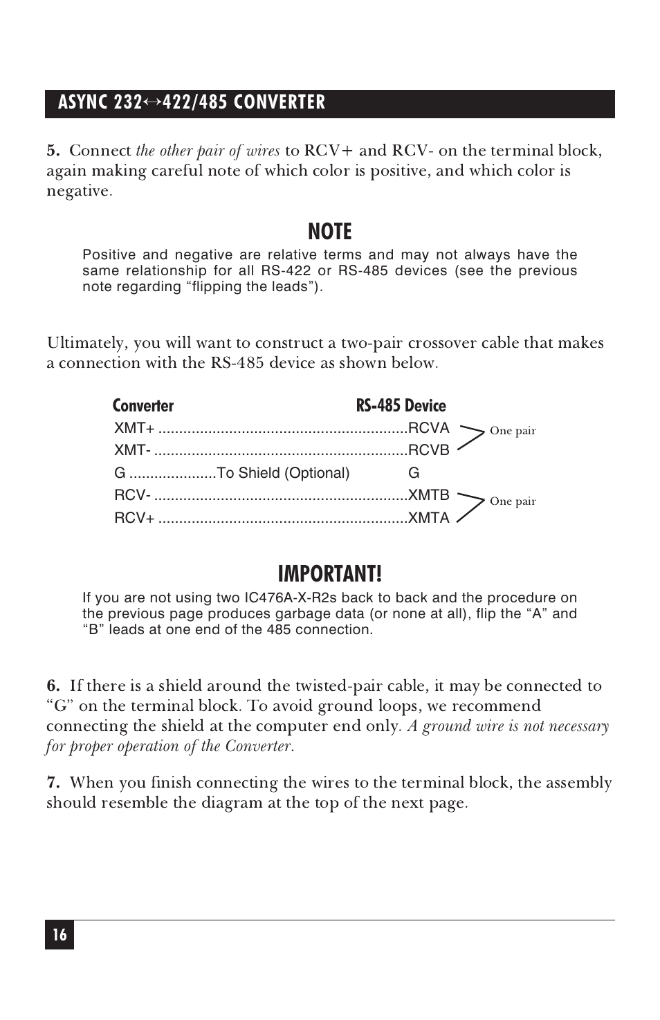 Connect, Important | Black Box IC476A-F-R2 User Manual | Page 17 / 25