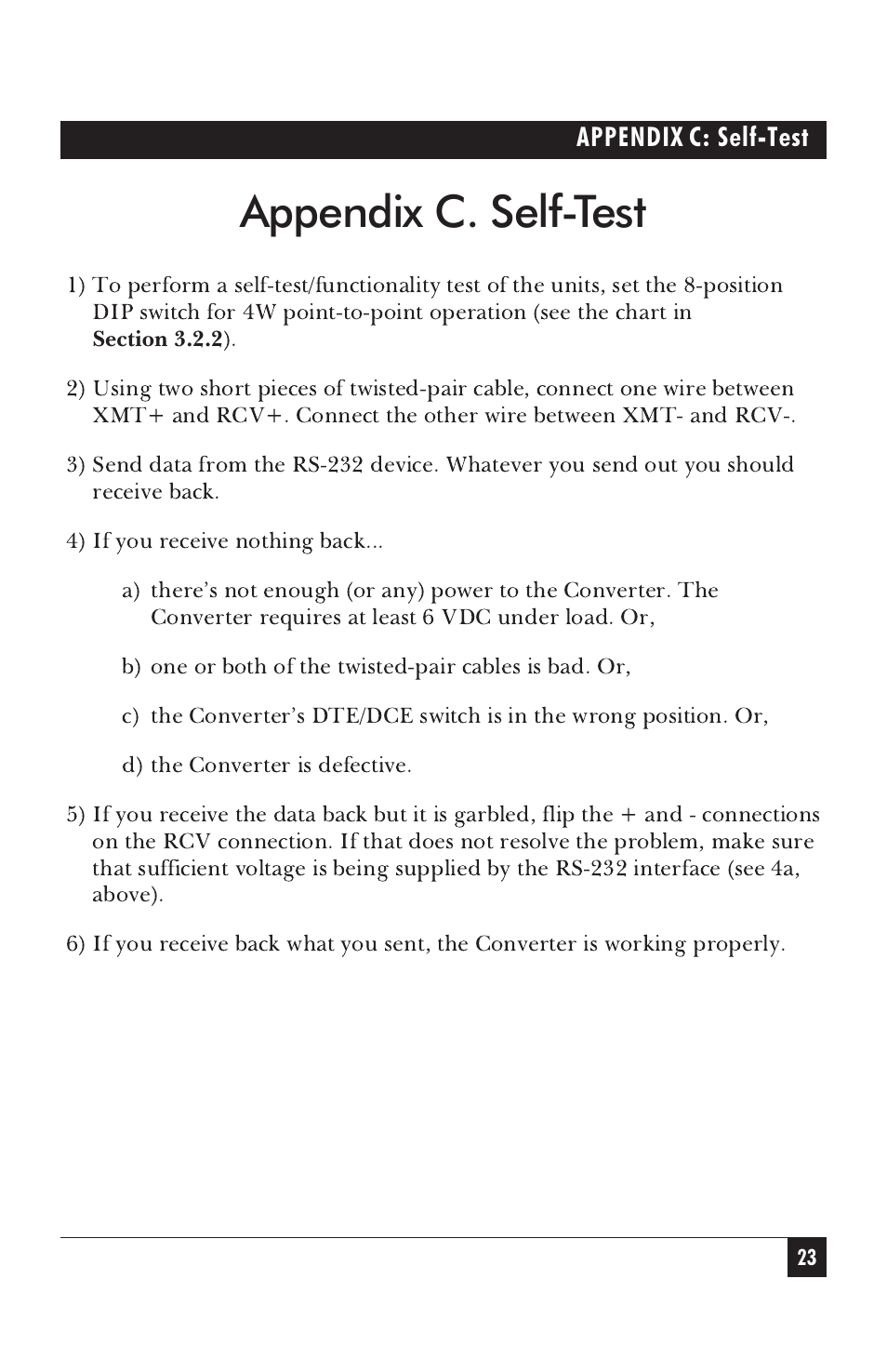 Appendix c. self-test | Black Box IC476A-F-R2 User Manual | Page 24 / 25