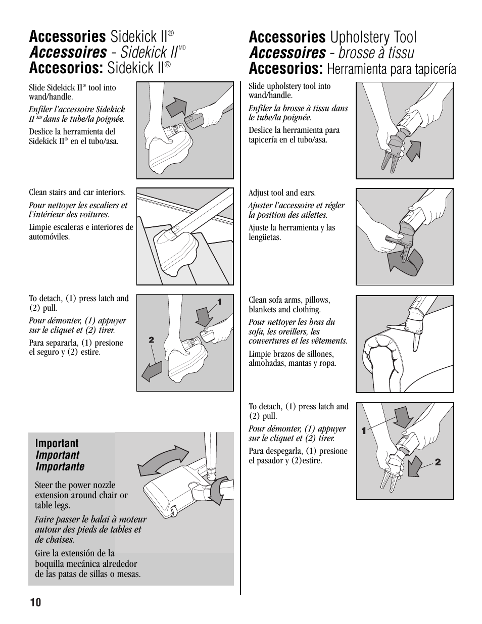Accessories sidekick ii, Accessoires - sidekick ii, Accesorios: sidekick ii | Herramienta para tapicería | Aerus Guardian User Manual | Page 10 / 20