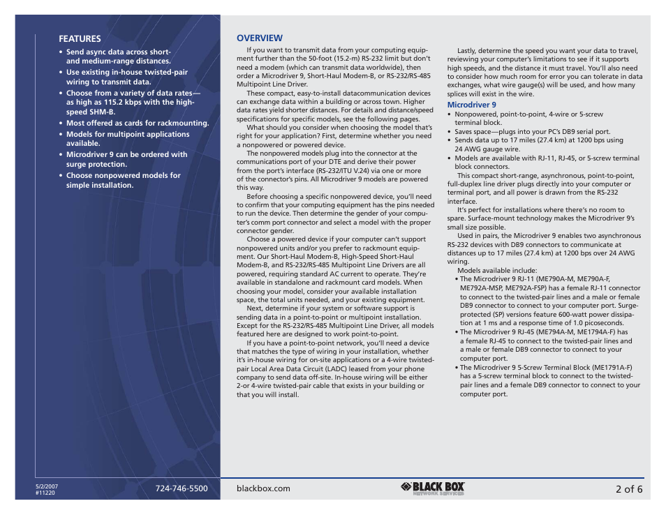 2 of 6 | Black Box MULTIPOINT LINE DRIVER User Manual | Page 2 / 6